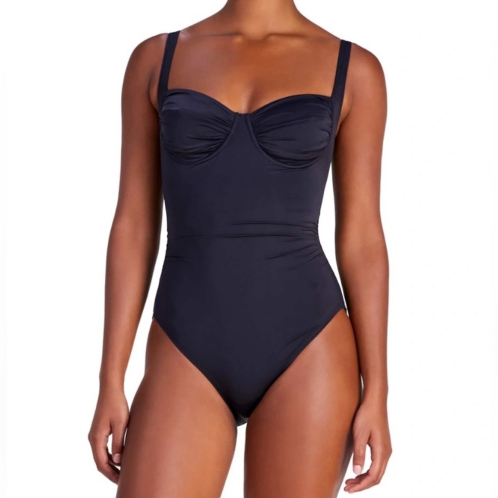 Kate Spade Shirred Underwire One Piece Swimsuit - Black NWT $160